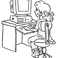 Desenho de Menina estudando no computador para colorir