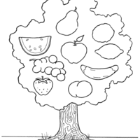 Desenho de Árvore com frutas para colorir