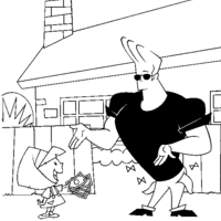 Desenho de Johnny Bravo conversando com garotinha para colorir
