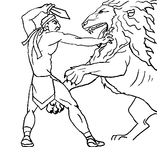 Homem brigando com leao