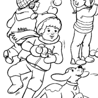 Desenho de Meninos brincando de bola de neve para colorir