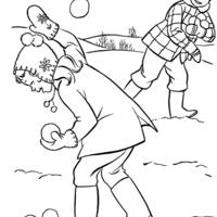 Desenho de Meninos jogando bola de neve para colorir