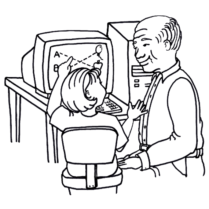 Pai e filha usando computador