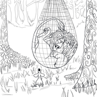 Desenho de Leão preso na rede para colorir