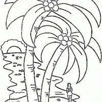 Desenho de Palmeiras na beira da praia para colorir