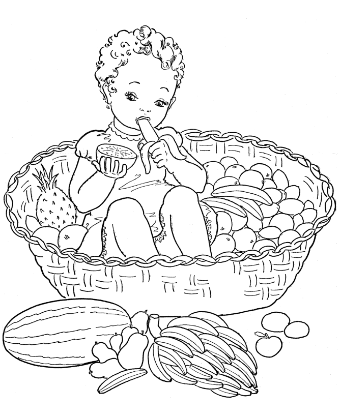 Desenhos de Cesta de Frutas Feliz para Colorir e Imprimir