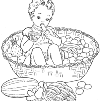 Desenho de Menina com frutas para colorir