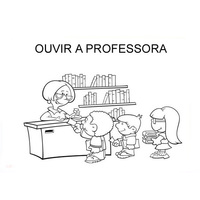 Desenho de Alunos ouvindo a professora para colorir