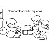 Desenho de Alunos compartilhando brinquedos para colorir