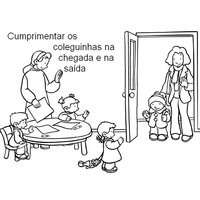 Desenho de Alunos cumprimentando novo coleguinha para colorir