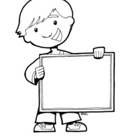 Desenho de Menino segurando cartaz em branco para colorir