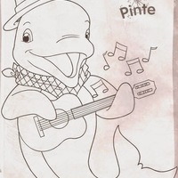 Desenho de Boto rosa tocando violão para colorir