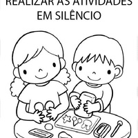 Desenho de Alunos fazendo atividades para colorir