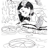 Desenho de Vitória Regia folclore brasileiro para colorir