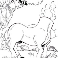 Desenho de Mula sem cabeça soltando fogo para colorir