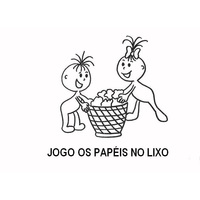 Desenho de Estudantes jogando papel no lixo para colorir