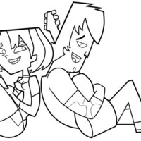 Desenho de Gwen e Chris sentados de Drama Total para colorir