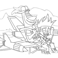 Desenho de Duk e Johnny Test em nave para colorir
