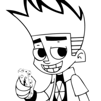 Desenho de Johnny Test segurando controle remoto para colorir