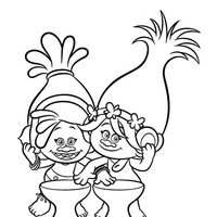 Desenho de Trolls abraçados para colorir