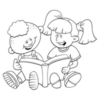 Desenho de Criancinhas lendo livrinho para colorir