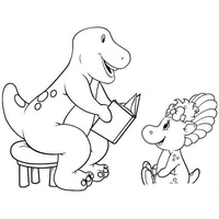 Desenho de Barney contando historinhas para sua amiga para colorir