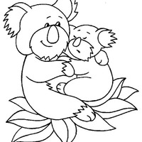 Desenho de Papai urso koala abraçando filhote para colorir