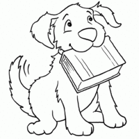 Desenho de Cãozinho com livro na boca para colorir