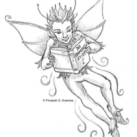 Desenho de Elfo estudando no livro para colorir
