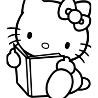 Desenho de Hello Kitty lendo livro para colorir