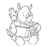 Desenho de Hipopótamo lendo livro para colorir