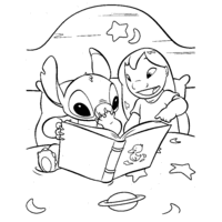 Desenho de Lilo e Stitch lendo para colorir