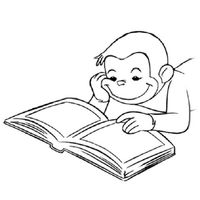 Desenho de Macaquinho lendo livro para colorir