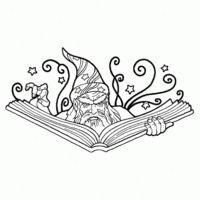 Desenho de Mago estudando livro de feitiços para colorir