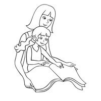 Desenho de Mãe ensinando filha a ler para colorir