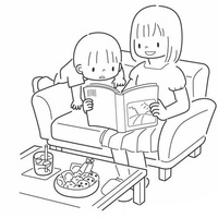 Desenho de Mamãe lendo livro para filha para colorir