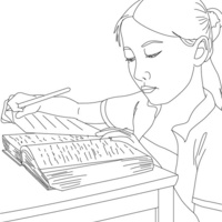 Desenho de Menina estudando para prova para colorir