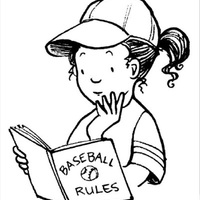 Desenho de Menina estudando regras do basebol para colorir