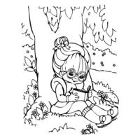 Desenho de Menina lendo ao pé de árvore para colorir