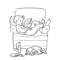 Desenho de Menina lendo deitada no sofá para colorir