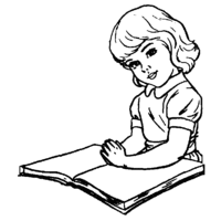 Desenho de Menina lendo livro de histórias para colorir