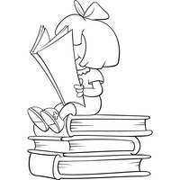 Desenho de Menina sentada sobre livros para colorir