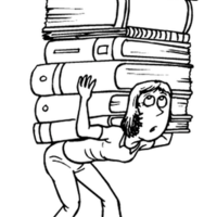 Desenho de Professora levando livros para leitura para colorir