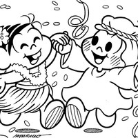 Desenho de Monica e Cebolinha no carnaval para colorir