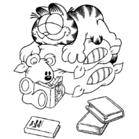Desenho de Ursinho contando histórias para Garfield para colorir