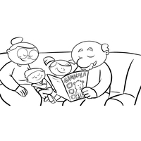 Desenho de Vovôs lendo livro para netinho para colorir
