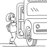 Desenho de Aluna pegando ônibus escolar para colorir