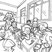 Desenho de Alunos conversando em sala de aula para colorir
