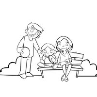 Desenho de Família no banco da praça para colorir