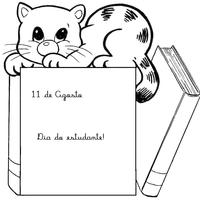 Desenho de Gato sobre livros para colorir